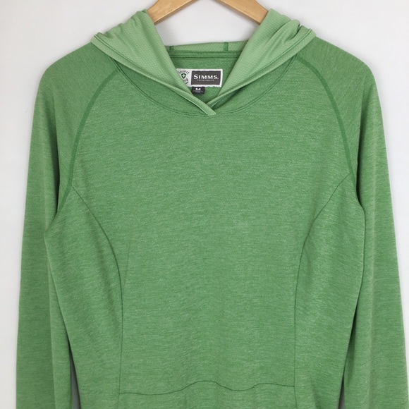 Simms Insect Shield Hoodie Top Bug-stopper Solar Flex UPF 50 Pullover Green - Picture 2 of 10